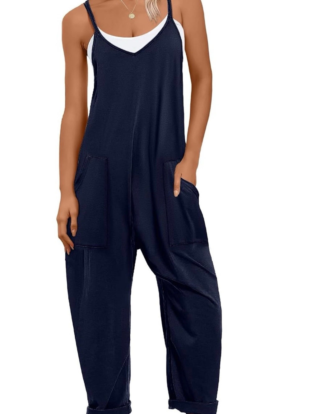 Anrabess Casual Navy Women's V-Neck Jumpsuit